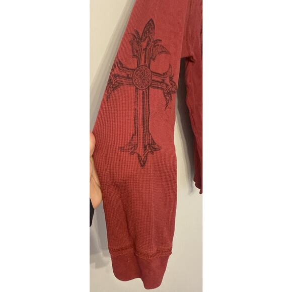 Vintage MMA Elite Waffel Thermal Big Graphic Cross Maroon T-Shirt Men's 2XL - Picture 3 of 5